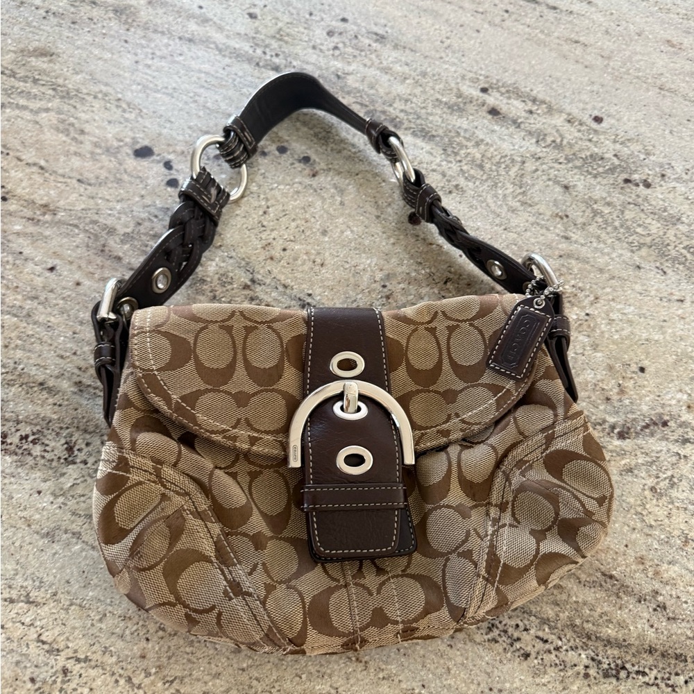 Coach Tan and Brown Signature Shoulder Bag - Vintage